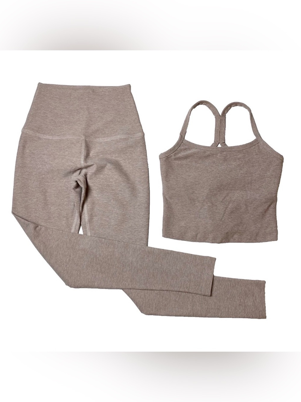 Beyond Yoga Spacedye Set Sz XXS Slim Racerback Cropped Tank + Leggings Beige